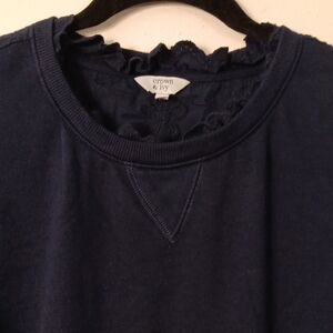 Crown & Ivy Navy Sweatshirt with Lace Trim  #3483